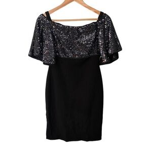 AIDAN MATTOX Sequined Black Mini Dress